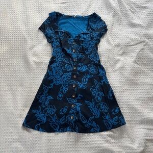 Free People A Thing Called Love Mini Dress Navy Dress w/ Light Blue Detail